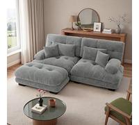 Vepssder Canapé d'angle Cloud,Canapé modulable Moderne 2 Places avec Pouf,canapé sectionnel avec 2 Coussins lombaires et 2 oreillers décoratifs,Chenille,Structure en Bois Massif,pour Salon,Gris