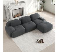 Vepssder Canapé d'angle Convertible,canapé 3 Places,modulable sans Assemblage,en Velours côtelé avec accoudoirs Extra-Larges,revêtement 32D hautement élastique pour Salon,Gris