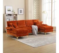Vepssder Canapé d'angle Convertible,Canapé Sectionnel Moderne en U en Chenille de Grande Taille avec Deux sièges inclinables pour Salon et Chambre à Coucher,Orange