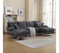 Vepssder Canapé d'angle Convertible,Canapé Sectionnel Moderne en U en Chenille de Grande Taille avec Deux sièges inclinables pour Salon et Chambre à Coucher,Grise