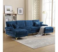 Vepssder Canapé d'angle Convertible,Canapé Sectionnel Moderne en U en Chenille de Grande Taille avec Deux sièges inclinables pour Salon et Chambre à CoucherBleue
