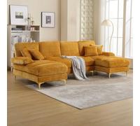 Vepssder Canapé d'angle Convertible,Canapé Sectionnel Moderne en U en Chenille de Grande Taille avec Deux sièges inclinables pour Salon et Chambre à Coucher,Jaune Moutarde