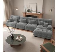 Vepssder Canapé d'angle en L,Canapé Nuage modulable 4 Places avec Pouf Amovible,canapé sectionnel Moderne avec 4 Coussins lombaires et 2 oreillers décoratifs,Chenille,pour Salon,Gris
