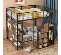 Vepssder lit Mezzanine 140x200cm avec escalier de Rangement et étagères,métal Lit superposé 2 Place avec Garde-Corps e Grand Espace sous,Cadre de lit 140x200 avec pour Adolescent,sans Matelas(Noir)