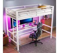 Vepssder Lit Mezzanine Enfant/Adulte en métal 90 x 200 cm, Lit Superposé 1 Places avec Lumières LED Prise USB et Secteur, Lit Bureau ado Combiné avec Table et étagère Garde-Corps,sans Matelas,Blanche