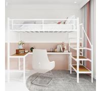 Vepssder Lit Mezzanine Enfant avec Bureau en L et escaliers de sécurité,lit superposé avec Garde-Corps,Cadre de lit Mezzanine 1 Place (A-Blanc)