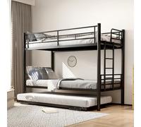 Vepssder Lit superposé 3 Places en métal 90x200cm,lit Mezzanine 2 Places escalier avec gigogne escamotable,lit Double Enfant avec Barriere,Extensible en Deux Simples ou Adulte,Noir