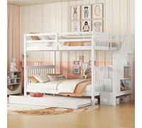 Vepssder Lit superposé Enfant 2 Personne avec étagère escalier et lit gigogne,lit cabane Enfants 140x200,Cadre de lit Enfant avec Garde-Corps Hauts et sommier à Lattes (B-Blanc 140)