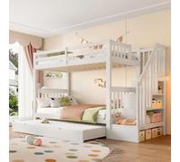 Vepssder Lit superposé Enfant 2 Personne avec étagère escalier et lit gigogne,lit cabane Enfants 90x200,Cadre de lit Enfant avec Garde-Corps Hauts et sommier à Lattes (B-Blanc 90)
