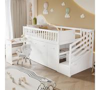 Vepssder Lit superposé Enfant avec Bureau,penderie/casiers,lit cabane Enfants 90x200 avec échelle de Rangement,Cadre de lit Enfant 90x200 avec sommier et barrière de sécurité,Blanc