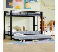 Vepssder Lit superposé Enfant avec lit gigogne,Cadre de lit Enfant en Fer 90x200 avec Garde-Corps et sommier à Lattes métalliques,2 Personne (Noir,90x200)