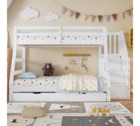 Vepssder Lit superposé Enfant avec lit gigogne et échelle de Rangement,lit Enfant 90/120x200,Cadre de lit cabane Enfants 90/120x200 avec sommier à Lattes,pin + MDF,Blanc