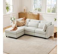 Vepssder ssder Canapé d'angle en L avec Repose-Pieds,canapé Convertible 3 Places avec Coussins,canapé sectionnel 3 Places Meubles rembourrés Moderne,Tissu Lin,pour/Chambre/Appartement/Bureau(Beige)