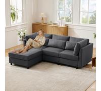 Vepssder ssder Canapé d'angle en L avec Repose-Pieds,canapé Convertible 3 Places avec Coussins,canapé sectionnel 3 Places Meubles rembourrés Moderne,Tissu Lin,pour/Chambre/Appartement/Bureau(Gris)