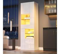 Vepssder Vitrine 55 x 38 x 170 cm,Armoire Haute avec 1 tiroir et 4 Compartiments,vitrine en Verre avec éclairage LED,Finition laquée Brillante,Meuble de Salon (A-Blanc)