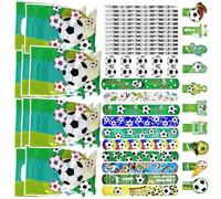 VEQENIFY 50 PCS Football Anniversaire Cadeau, Cadeaux Deco Anniversaire Foot, Anniversaire Foot kit, bracelets slap, Marque page, Crayons, gommes, Sacs de Cadeau de Fête de Football