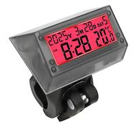 VEQENMOT Auto Horloge LCD Solaire - Horloge numérique multifonctionnelle, étanche et Antichoc, avec Heure,Date,Semaine,température et Support de poignée pour Voiture,Moto,vélo,Rouge