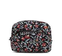 Vera Bradley Grande Trousse de Maquillage en Coton Signature pour Femme, Taille Unique, Vivaces Noires, Taille Unique, Grand Sac de Rangement de Maquillage en Coton
