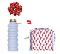 Vera Bradley Travel Essentials Kit Jet Setter avec bouteille d'eau pliable, carlins, pochette en PVC et élastique à cheveux (petits coquelicots)
