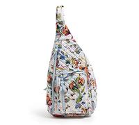 Vera Bradley Women's Cotton Sling Backpack, Sea Air Floral - Recycled Cotton, One Size