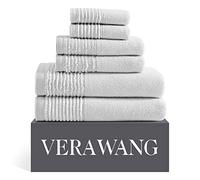 Vera Wang Lot de 6 Serviettes de Bain, très Douces, 100% Coton très Absorbant de Poids Moyen, Toucher Doux, Boulochage Faible et résistance à la décoration (pli soufflé, Gris)