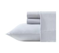 Vera Wang Parure de lit pour très Grand lit, 100% Percale de Coton égyptien, Toucher Lisse et Net, Poches Profondes, Parure de lit avec Drap-Housse et taies d'oreiller Assortis (Bleu)