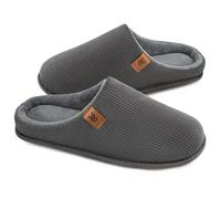 VeraCosy Pantoufles pour hommes confortables à enfiler en velours côtelé avec mousse à mémoire de forme, chaussons d'intérieur Gris anthracite,44-45 EU
