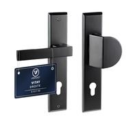 VERAMET Poignée de Porte d'Entrée avec Bouton Fixe 90 mm Plaque Longue | Ferrure Zinc Aluminium, Cylindre Profilé, Résistant à la Corrosion, Kit de Montage, Noir Mat, Droite - VITAY