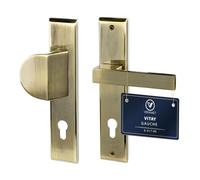 VERAMET Poignée de Porte d'Entrée avec Bouton Fixe 90 mm Plaque Longue | Ferrure Zinc Aluminium, Cylindre Profilé, Résistant à la Corrosion, Kit de Montage, Patiné, Gauche - VITAY