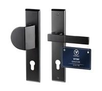 VERAMET Poignée de Porte d'Entrée avec Bouton Fixe 90 mm Plaque Longue | Ferrure Zinc Aluminium, Cylindre Profilé, Résistant à la Corrosion, Kit de Montage, Noir Mat, Gauche - VITAY