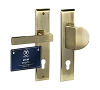 VERAMET Poignée de Porte d'Entrée avec Bouton Fixe 90 mm Plaque Longue | Ferrure Zinc Aluminium, Cylindre Profilé, Résistant à la Corrosion, Kit de Montage, Patiné, Droite - VITAY