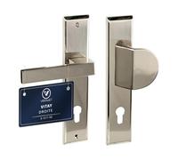 VERAMET Poignée de Porte d'Entrée avec Bouton Fixe 90 mm Plaque Longue | Zinc Aluminium, Cylindre Profilé, Résistant à la Corrosion, Kit de Montage, Nickel Brossé, Droite - VITAY