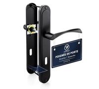 VERAMET Poignée de Porte Interieur et Chambre Style Moderne 72mm D Col Long Bequille Kit Clenche Ensemble Plaque Pitit Trou Longueur Gauche Droite Aluminium Acier Clé Noir Matt- K-516-72 P2