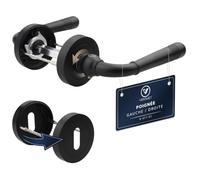 VERAMET Poignées de Porte Intérieure avec Rosaces Séparées Serrure nsemble Poignée de Porte Intérieure en Aluminium Béquille Rosace Ronde Portes 40-62 mm Design Noir - RIGEL
