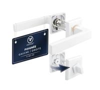 VERAMET Poignées de Porte Intérieure avec Rosaces WC en Aluminium | Ensemble Poignée Porte Intérieure Béquille pour Salle de Bain Rosace Carré Fermeture WC Portes 40-62mm Blanc - CUBE