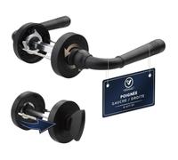 VERAMET Poignées de Porte Intérieure avec Rosaces WC en Aluminium | Ensemble Poignée Porte Intérieure Béquille pour Salle de Bain Rosace Ronde Fermeture WC Portes 40-62mm Noir - RIGEL