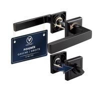 VERAMET Poignées de Porte Intérieure avec Rosaces WC en Aluminium | Ensemble Poignée Porte Intérieure Béquille pour Salle de Bain Rosace Carré Fermeture WC Portes 40-62mm Noir - CUBE