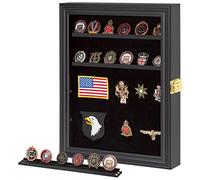 Verani Présentoir à médailles - Boîte militaire pour pièces de monnaie - Présentoir à épingles avec étagères amovibles et fond à épingler pour badges, rubans, boutons d'insignes - Taille S - Noir