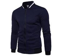 Veravant Sweat-Shirt Homme Manches Longues Pull Uni Zippé Bomber Blouson Veste Sport ,Bleu Marine - Large