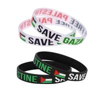 Verazquy Lot de 4 bracelets Palestine « Save Gaza Free Palestine » - Favorise la sensibilisation à la paix pour un mouvement de protestation - Bracelet élastique en silicone - Design élégant -