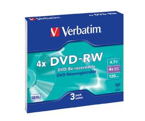 Verbatim 3 x DVD-RW 4,7 Go 120 minutes 4x Boîtier CD étroit