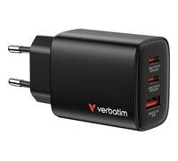 Verbatim Chargeur Essentials GaN 65 W – 2x USB‑C PD3.0 + 1x USB‑A QC3.0 – Noir