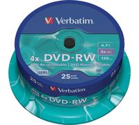 Verbatim 43639 1x25 Verbatim DVD-RW 4,7GB 4x Speed, argent mat