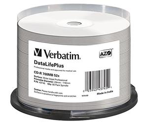 Verbatim 43745 52x CD-R DataLifePlus jet d'encre professionnelle - 50 Pack Spindle
