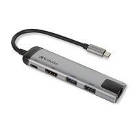 Verbatim 49141 USB-C Multiport Hub USB 3.1/USB 3.0 x 3/HDMI/RJ45 Métallique