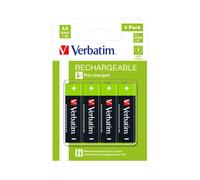 Verbatim 49517 : Lot de 4 Piles AA Rechargeables NiMH 1.2V 2500mAh - Blister de 4 Batteries Noires et Vertes
