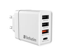 Verbatim 49701 Chargeur Secteur Universel Blanc - 2x USB 2.0, 1x USB-C, Micro-USB 3.2 Gen 1, Charge Rapide Power Delivery/Quick Charge 3.0, 30W