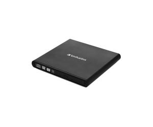 Verbatim 53504 Graveur DVD±RW Externe Slimline Noir, USB 2.0, Vitesse d'écriture CD 24x / DVD+R 8x, Compatible Windows/macOS, Logiciel Nero Burn & Archive