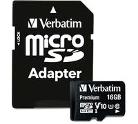 Verbatim Carte mémoire microSDHC Premium 16 Go noire avec adaptateur - pour capture vidéo en full HD - résiste à l'eau & aux chocs - carte mémoire SD pour appareil photo smartphone tablette