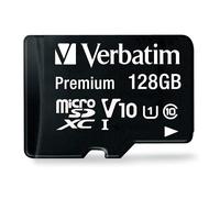 Verbatim Carte mémoire microSDXC Premium 128 Go noire avec adaptateur - pour capture vidéo full HD - résiste à l'eau & aux chocs - carte mémoire SD pour appareil photo smartphone tablette